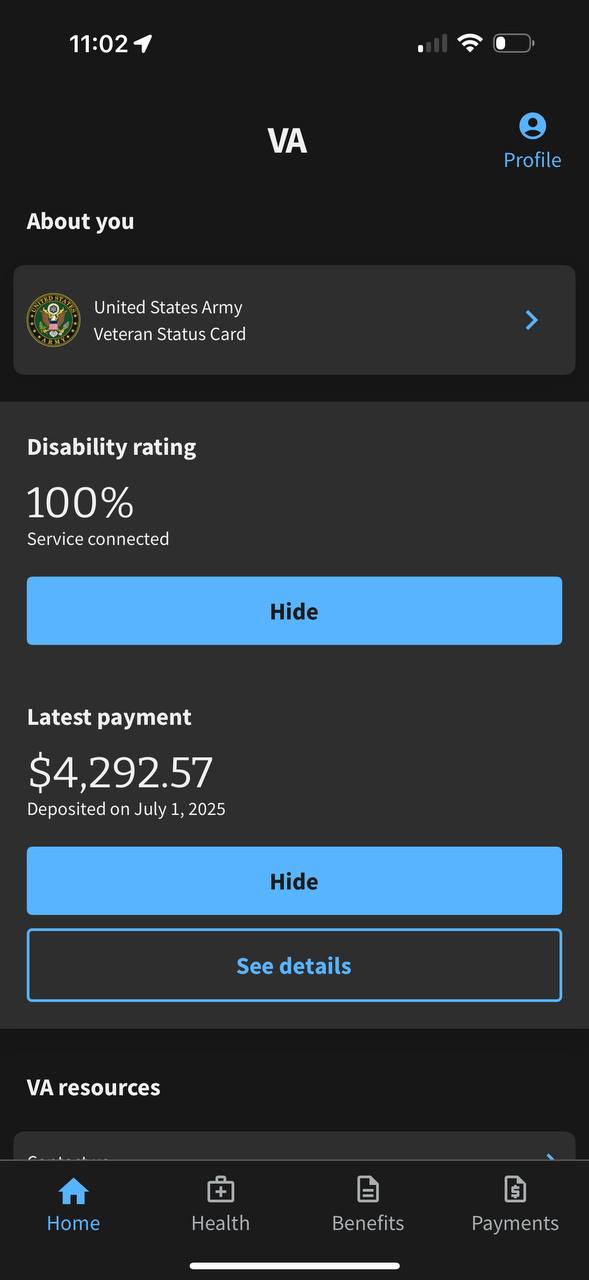 Veteran VA rating result