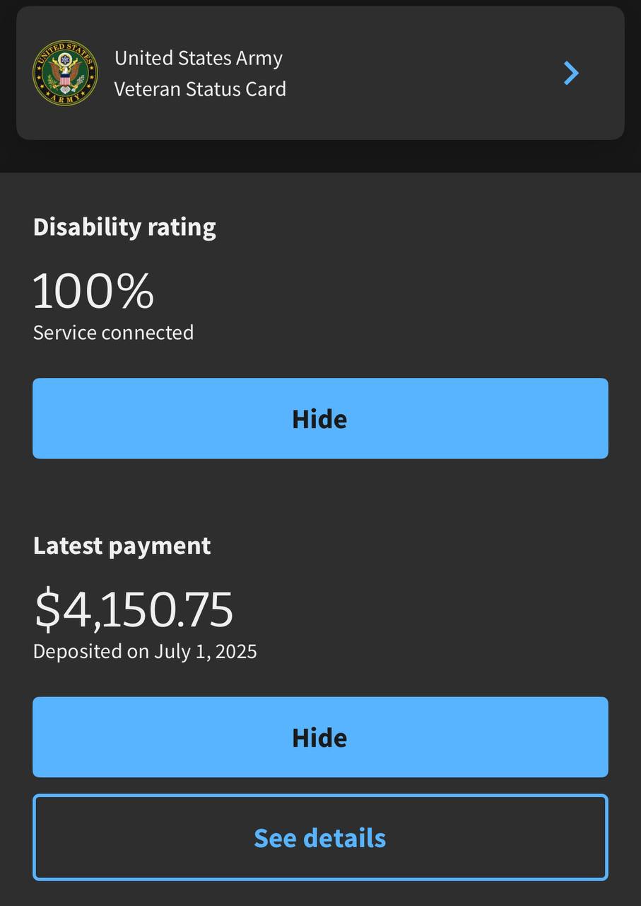 Veteran VA rating result