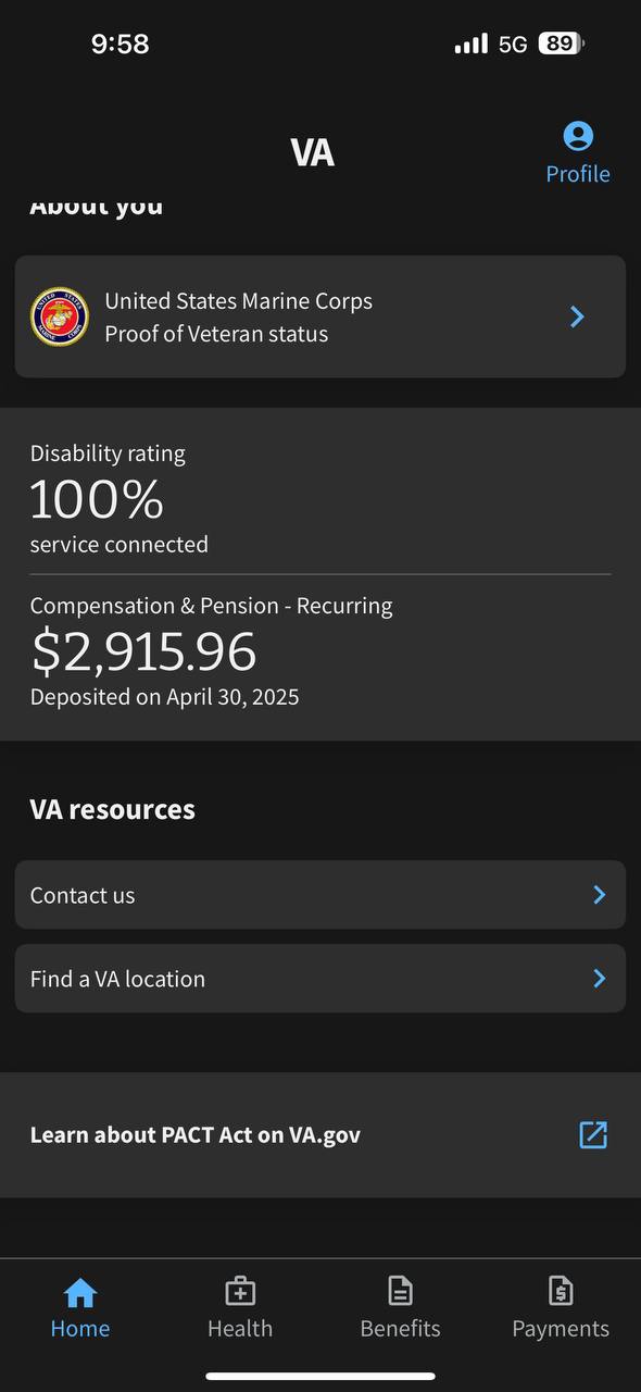 Veteran VA rating result