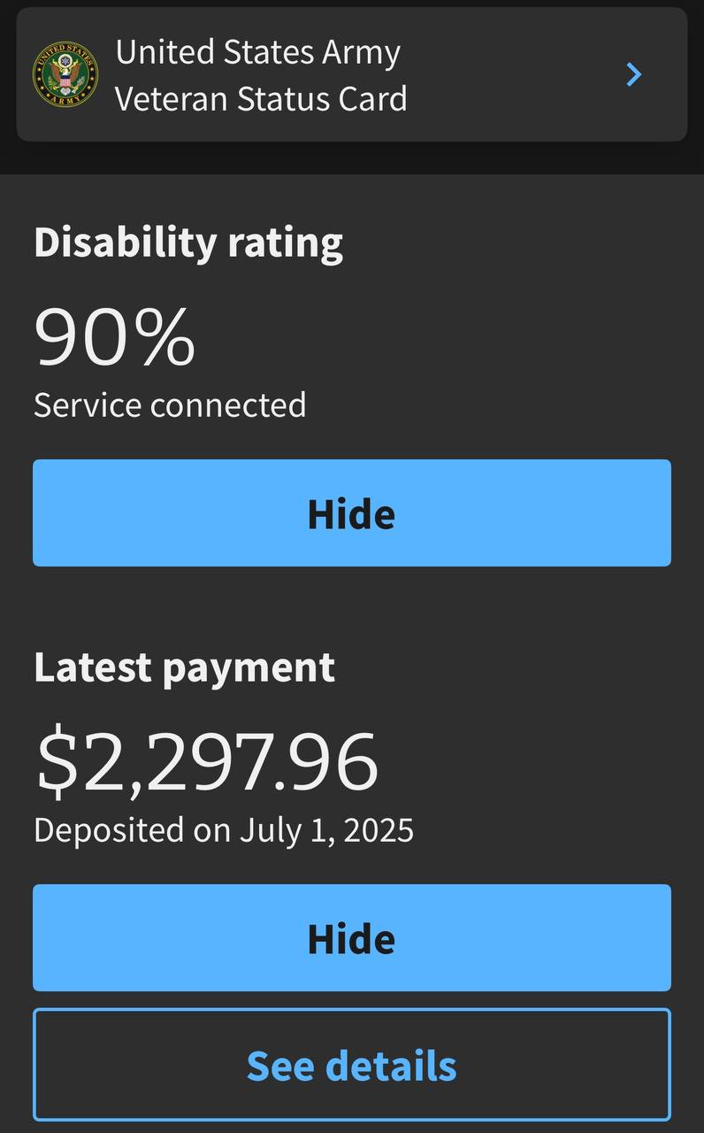 Veteran VA rating result