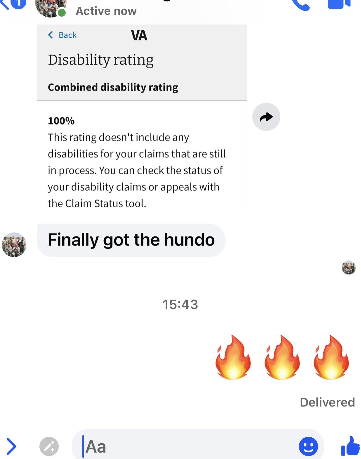 Veteran testimonial screenshot