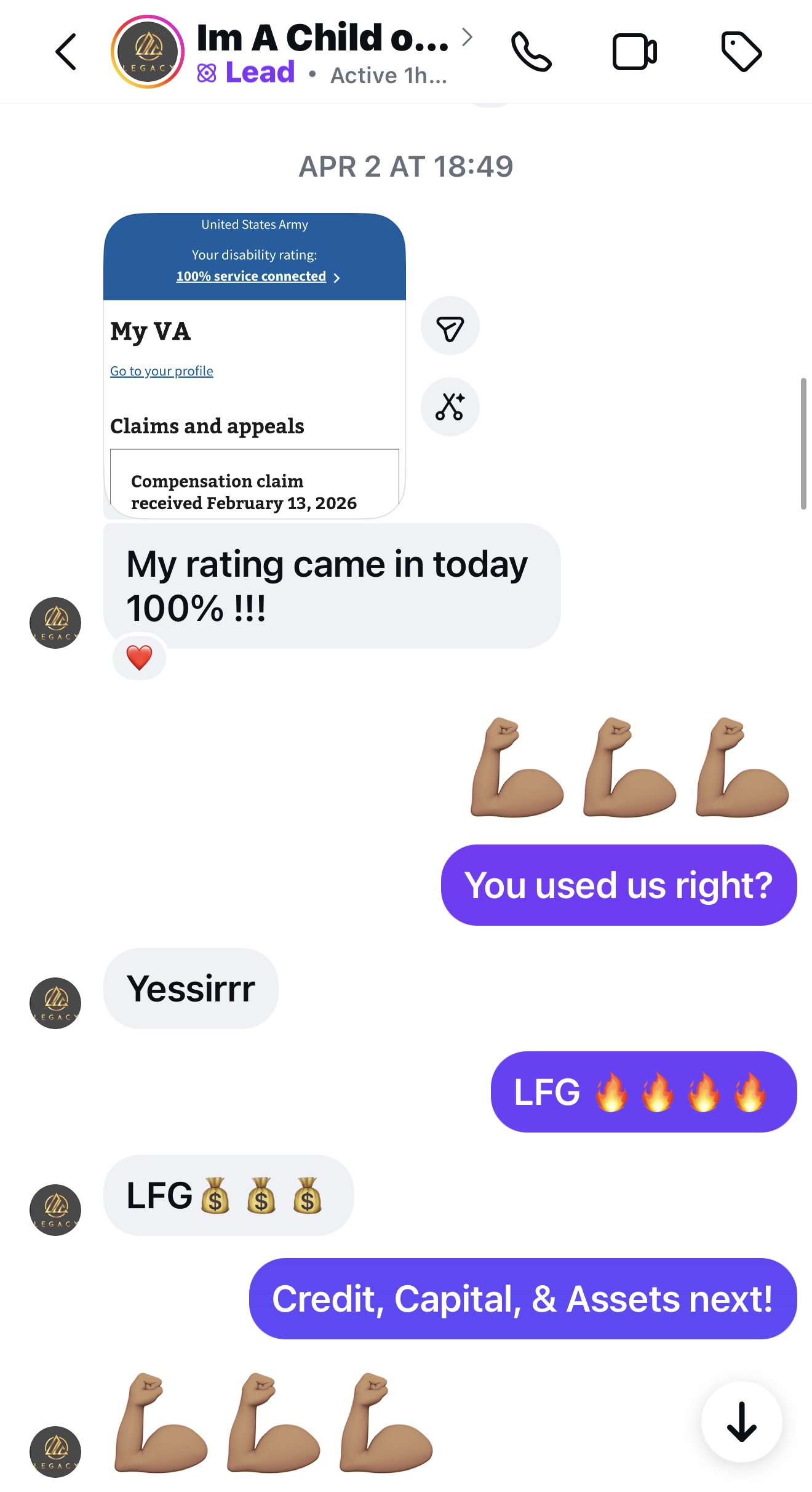 Veteran testimonial screenshot